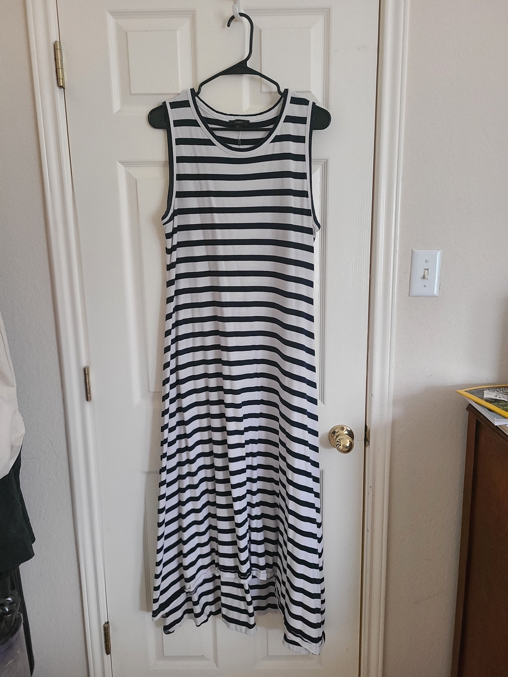 J. Crew Black and White Striped Sleeveless Maxi Dress